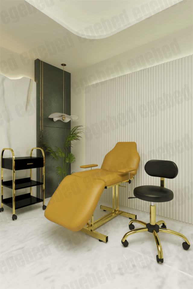 Gold Cilt Bakım Sedye Krom Ayak Uzman Tabure Tek Çekmeceli Etejer Set