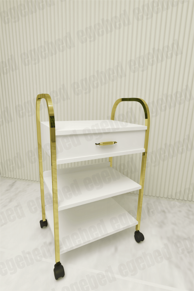 Gold Detaylı Beyaz Tek Çekmeceli Etejer