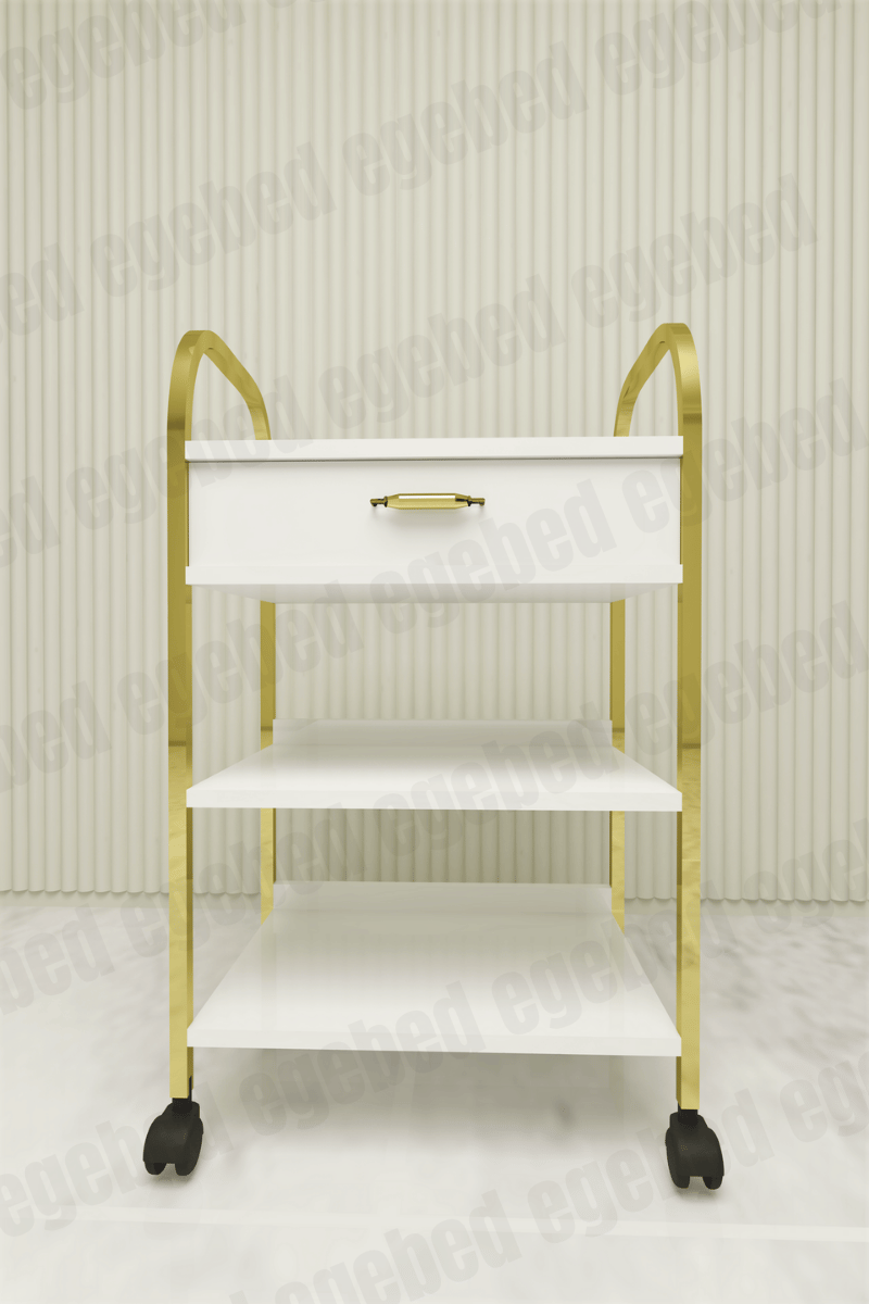 Gold Detaylı Beyaz Tek Çekmeceli Etejer