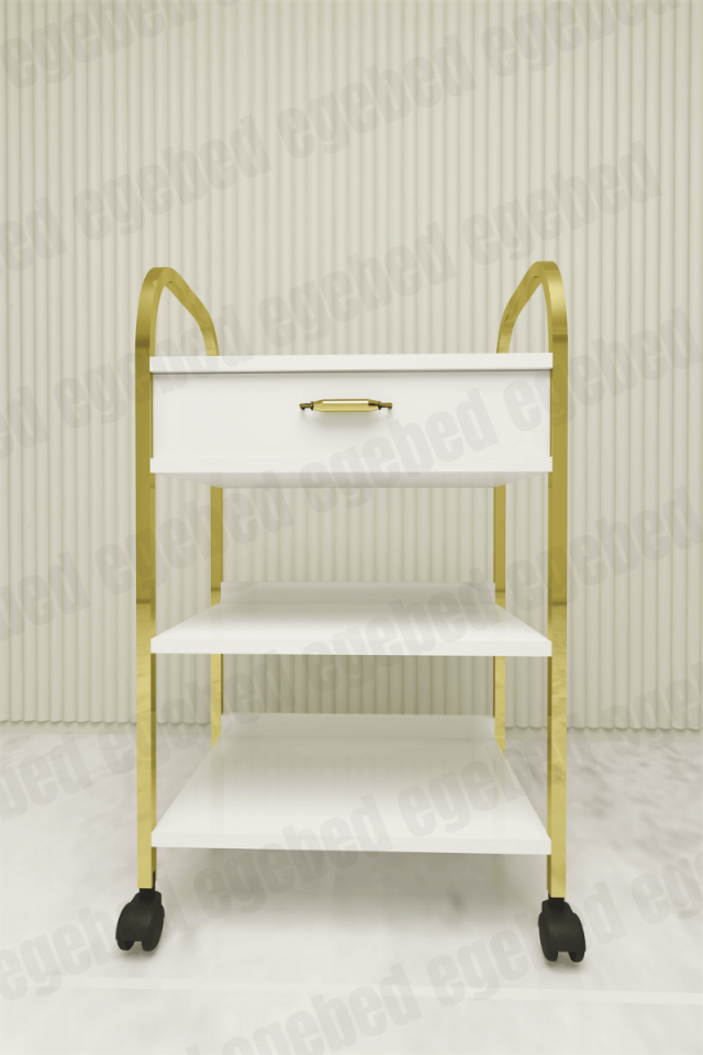 Gold Detaylı Beyaz Tek Çekmeceli Etejer