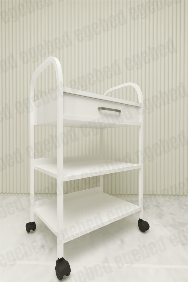 Cilt Bakım Yatağı Seti – Krom Ayak Tabure ve Tek Çekmeceli Etejer (Milano Model)