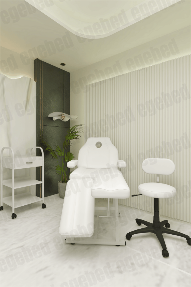 Cilt Bakım Yatağı Seti – Plastik Ayak Tabure ve Tek Çekmece Etejer (Paris Model)