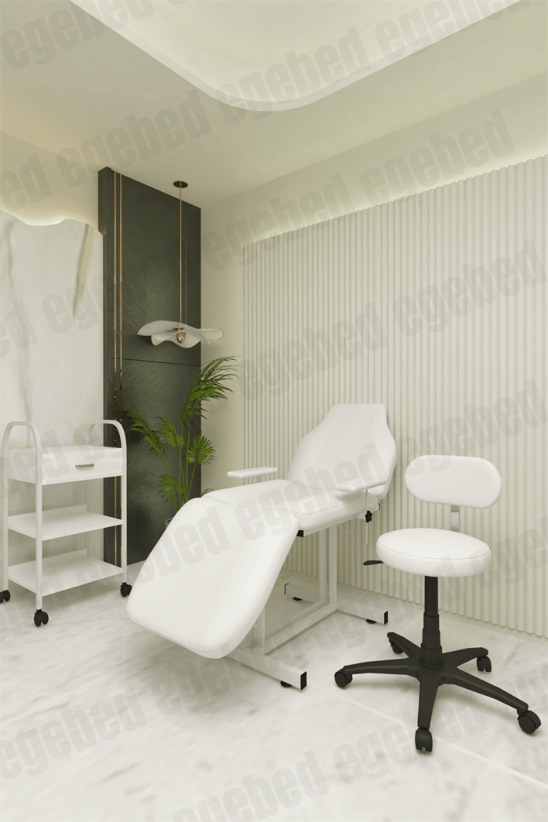 Cilt Bakım Yatağı Seti –Plastik Ayak Tabure ve Tek Çekmeceli Etejer (Atina Model)