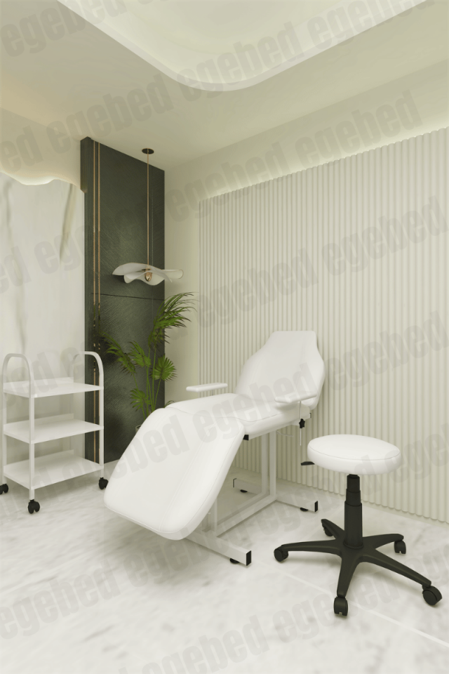 Cilt Bakım Yatağı Seti –Sırtsız Plastik Ayak Tabure ve Üç Raflı Etejer (Viyana Model)