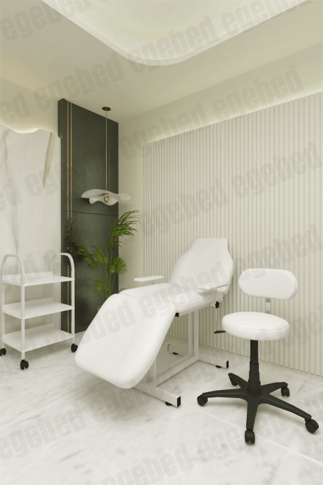 Cilt Bakım Yatağı Seti –Plastik Ayak Tabure ve Üç Raflı Etejer (Brüksel Model)