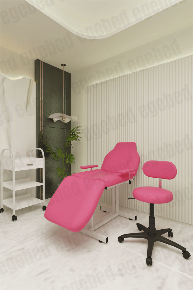 Pembe Cilt Bakım Yatağı-Plastik Uzman Tabure-Tek Çekmece Set