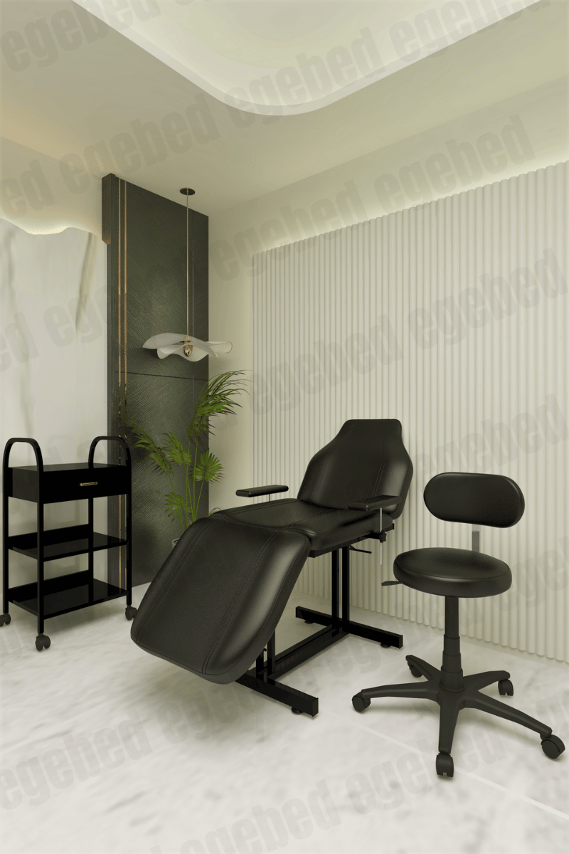 Siyah Cilt Bakım Yatağı-Plastik Uzman Tabure-Tek Çekmece Set