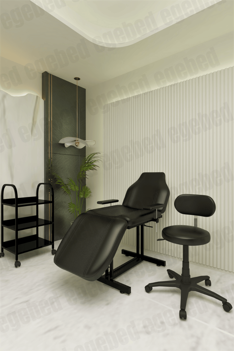 Siyah Cilt Bakım Yatağı- Plastik Ayak Uzman Tabure- Üç Raflı Etejer