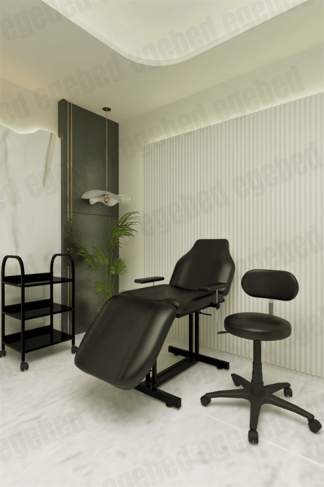 Siyah Cilt Bakım Yatağı- Plastik Ayak Uzman Tabure- Üç Raflı Etejer